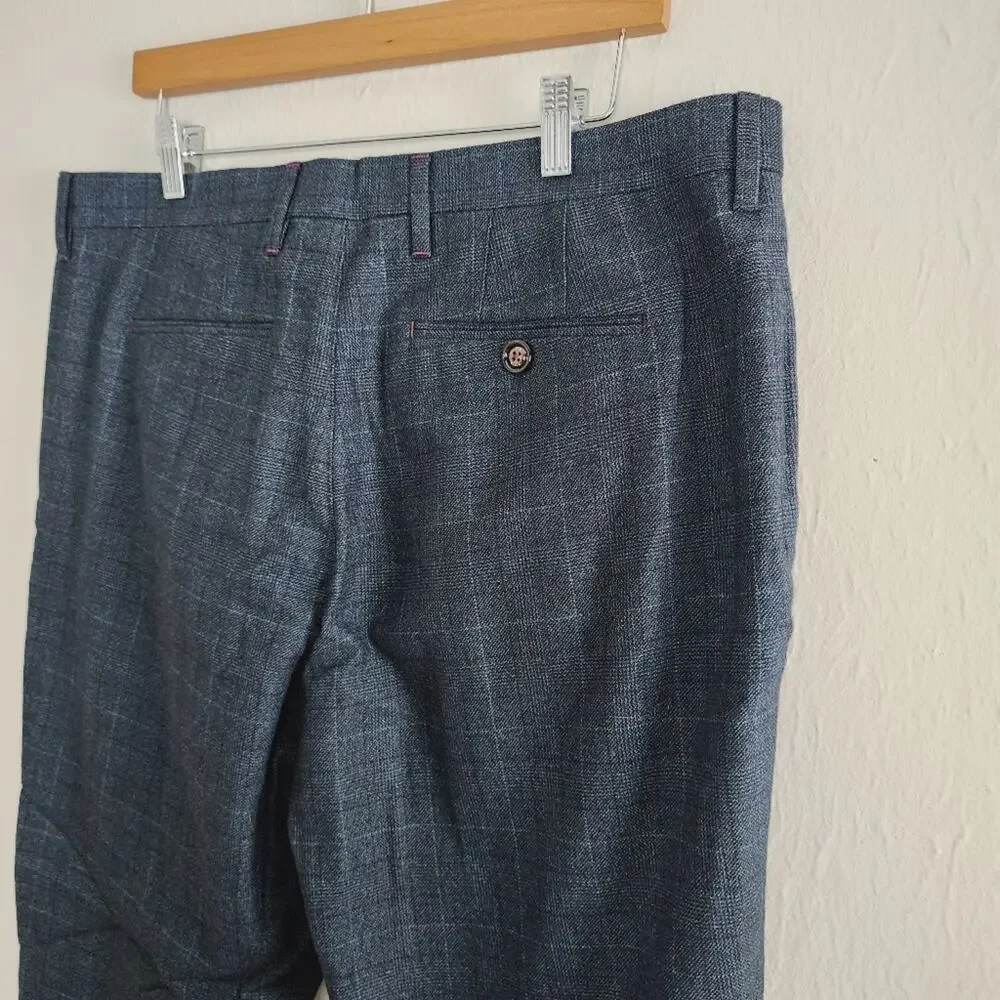 NWT Ted Baker Armtro Tonal Check Dress Pants Italian Wool Blend Blue Grey 38R